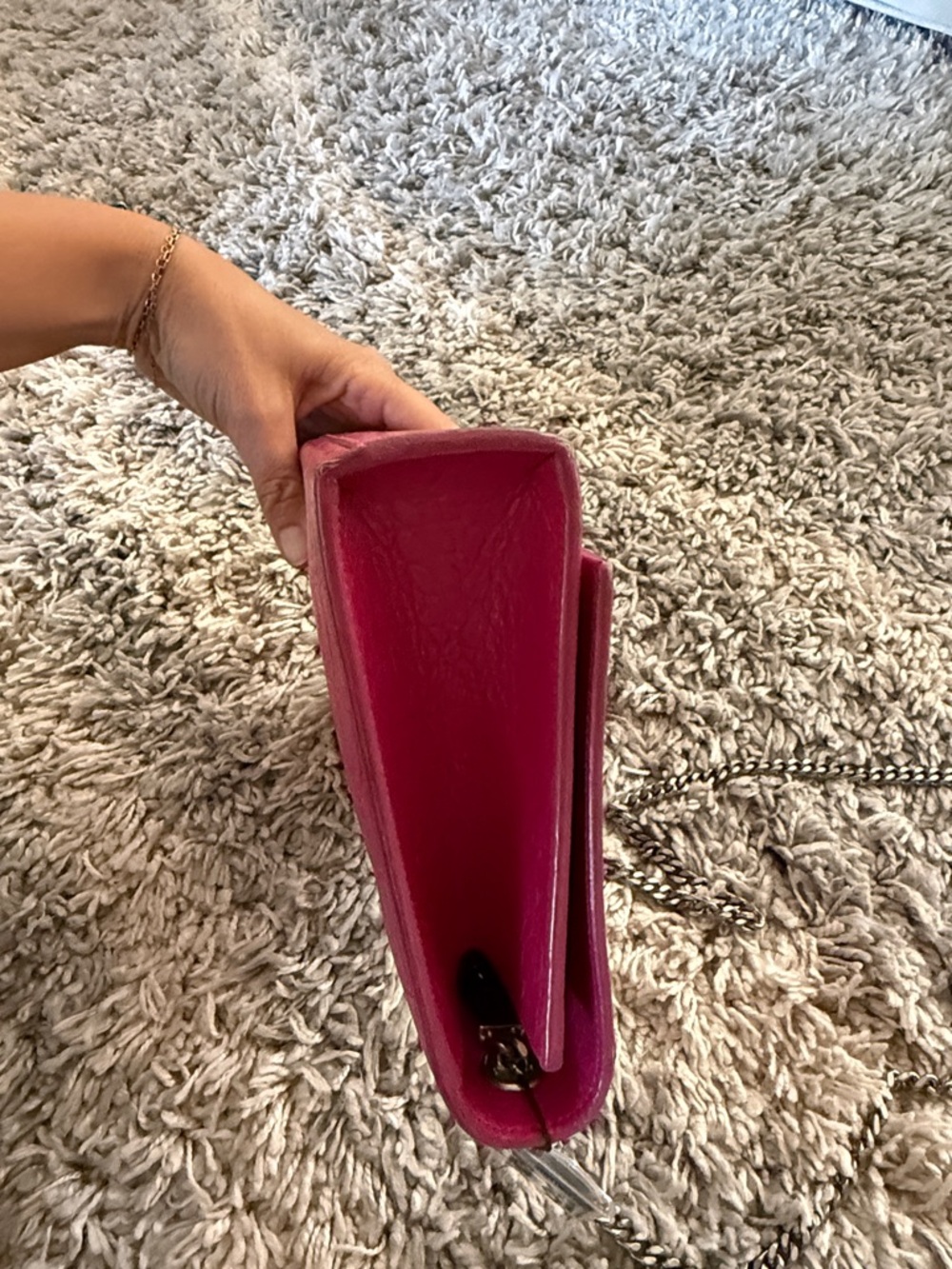 Saint Laurent Fuchsia Croc-Embossed Monogram Chain Crossbody - Picture 6 of 8